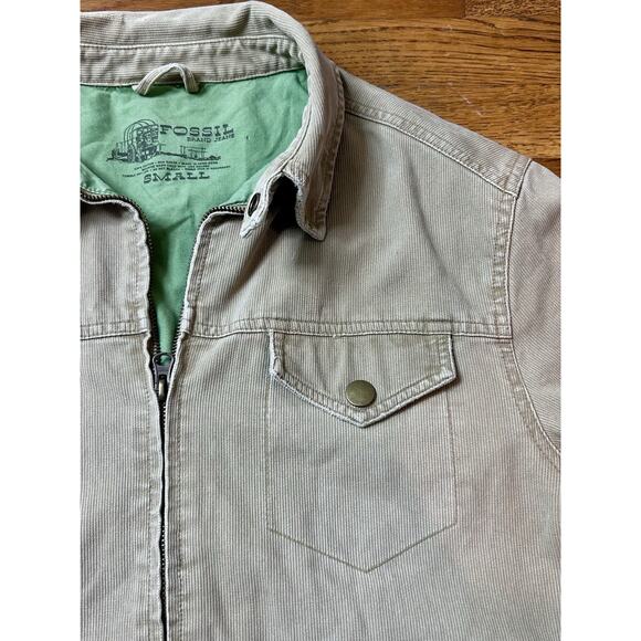 Fossil Brand Jeans Corduroy Full Zip Trucker Jacket With Green Liner Small VTG - Picture 5 of 12